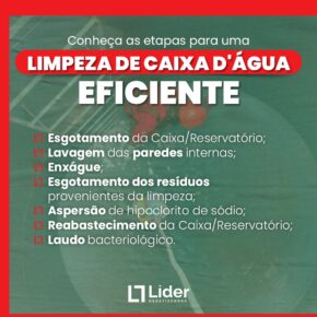 Conheça as etapas para uma limpeza de caixa d'água eficiente! Leia a notícia Líder Dedetizadora!